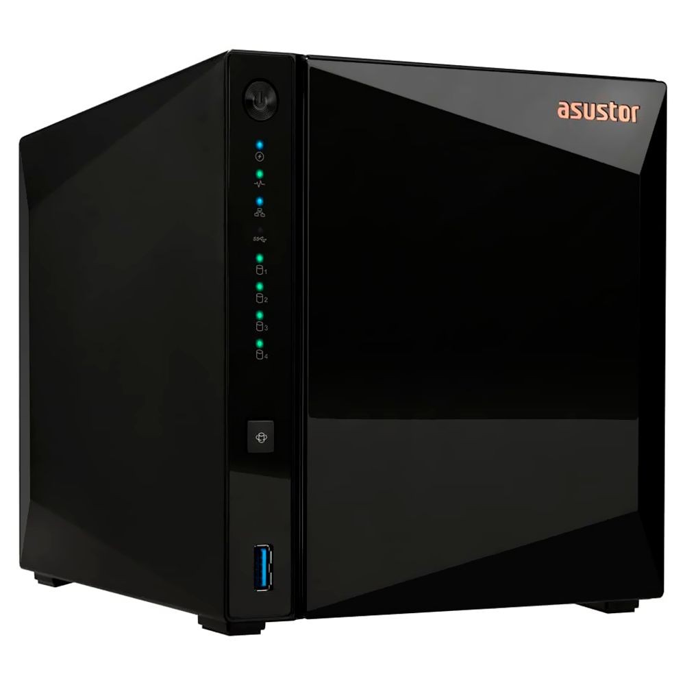 Servidor NAS Storage Asustor AS3304T V2 1.4GHz 2GB RAM 4 Baias USB LAN Preto Central Mídia Cloud Backup