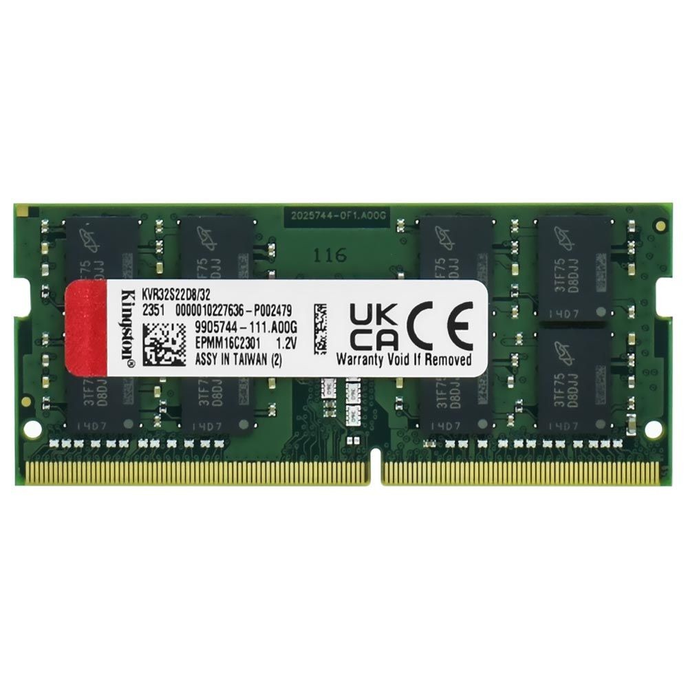Memória RAM Kingston 32GB DDR4 3200MHz KVR32S22D8/32 SODIMM Notebook CL22 1.2V Non-ECC