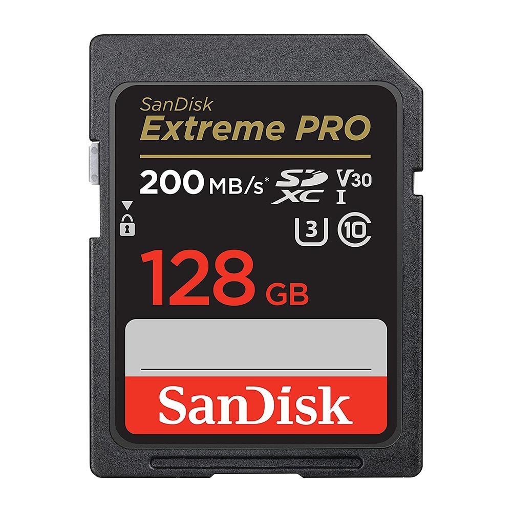 Cartão de Memória SanDisk Extreme Pro 128GB SDXC UHS-I V30 U3 C10 4K 200MB/s Leitura Câmera Profissional
