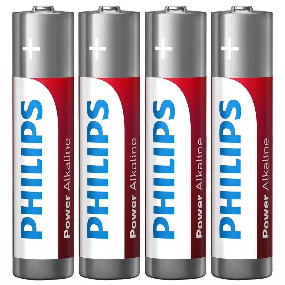 Pilhas Alcalinas Philips Alkaline Power AAA LR03P4B/97 4 Unidades Longa Duração 1.5V Ideal para Equipamentos Eletrônicos