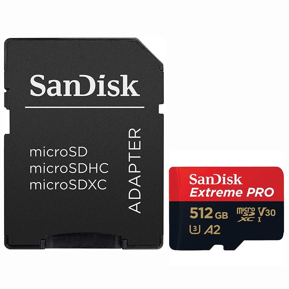 Cartão de Memória Micro SD SanDisk Extreme Pro 512GB SDSQXCD-512G-GN6MA Classe 10 U3 V30 A2 4K Ultra HD Leitura 200MB/s com Adaptador SD