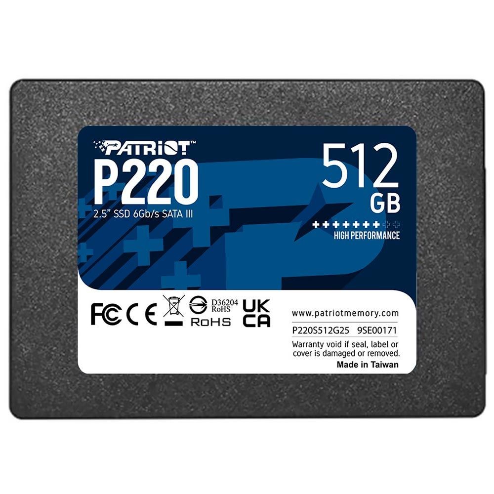 SSD Patriot P220 512GB 2.5 SATA III P220S512G25 Interno 550MB/s Leitura Laptop PC Notebook Alta Velocidade