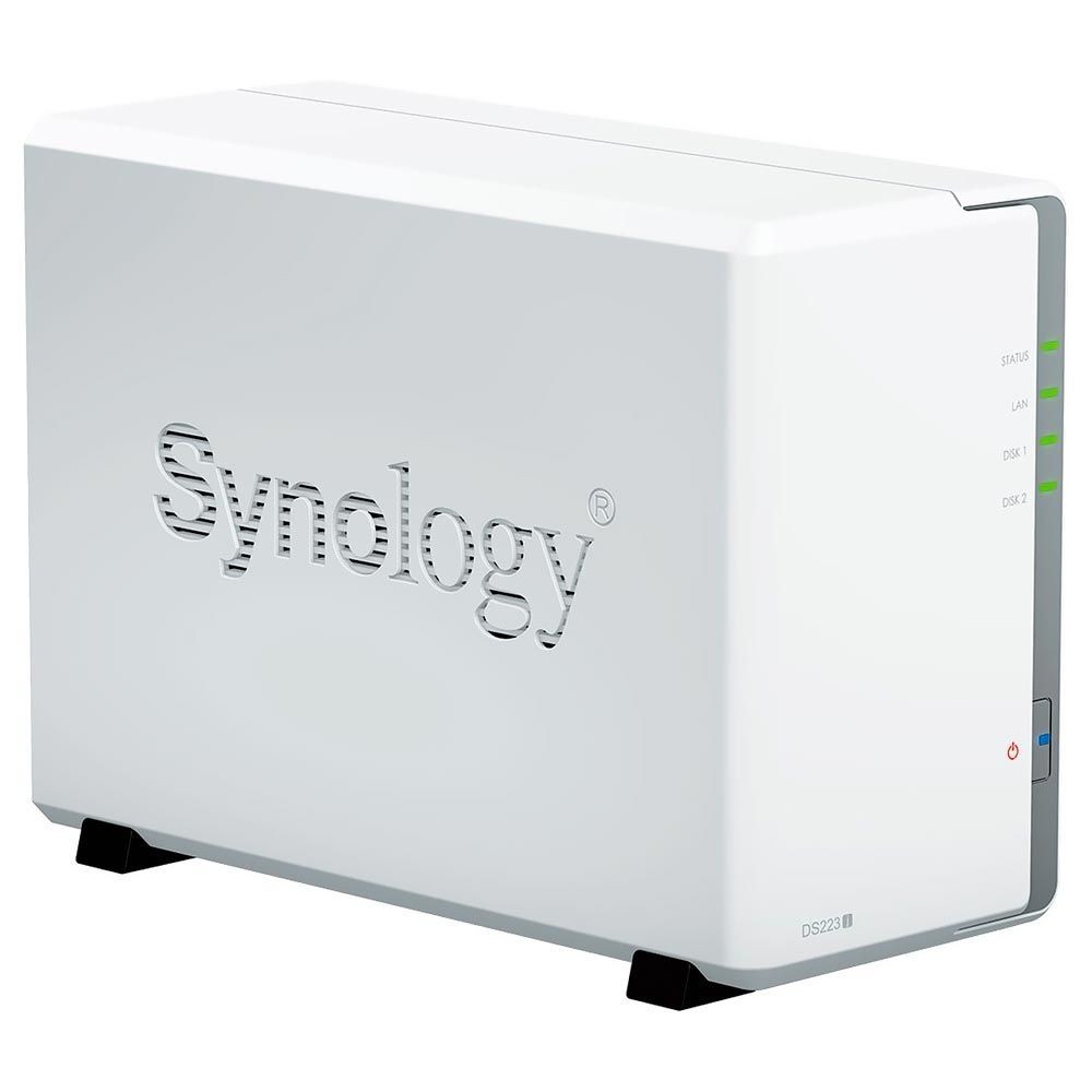 Servidor NAS Storage Synology DiskStation DS223J Realtek RTD1619B 1GB 2 Baias Gigabit LAN USB Branco Nuvem Doméstica