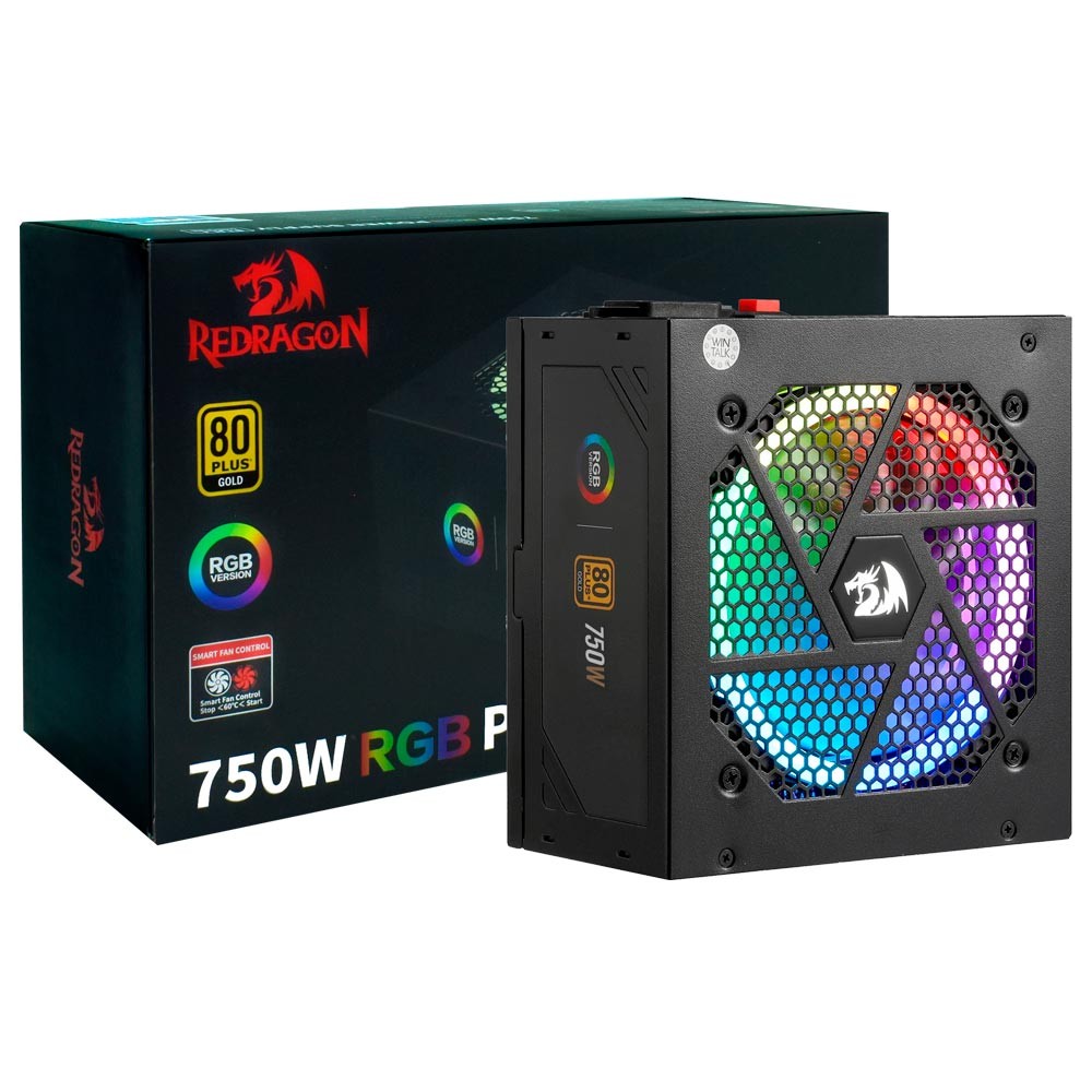 Fonte Gamer Redragon 750W 80 Plus Gold Modular ATX PFC Ativo RGB