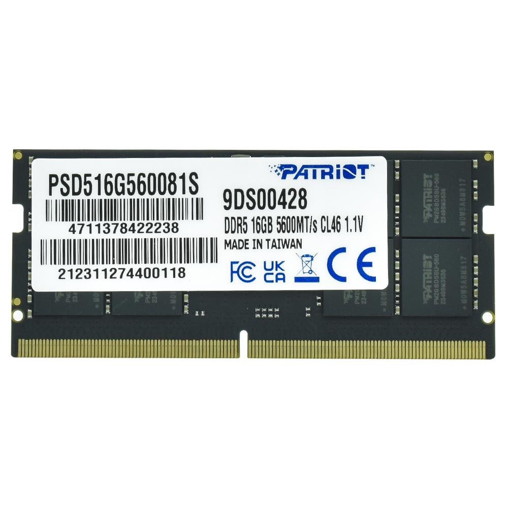 Memória RAM para Notebook Patriot Signature Line DDR5 16GB 5600MHz PSD516G560081S SODIMM 1.1V CL46 Módulo de Alta Performance