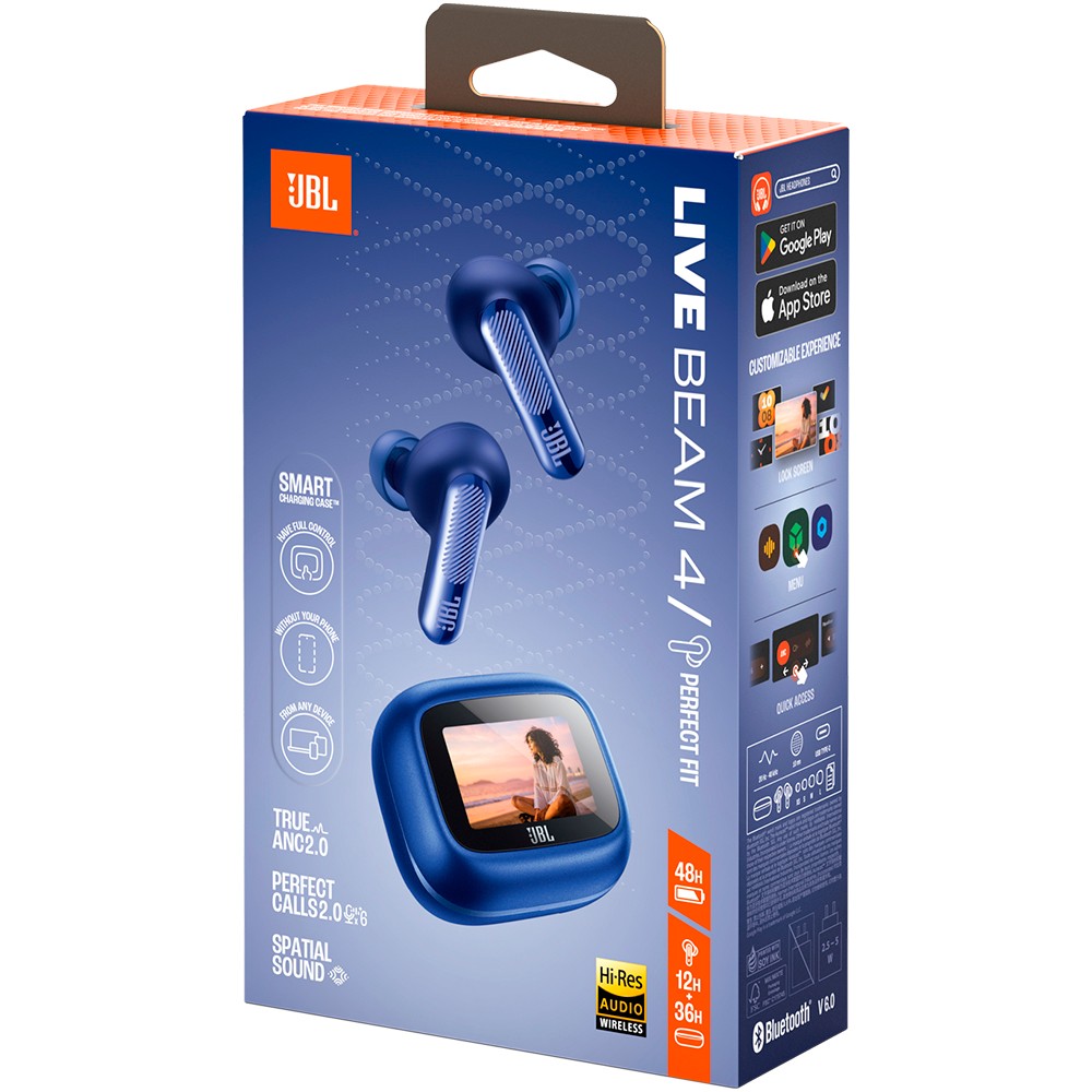 Fone de Ouvido Sem Fio JBL Live Beam 4 TWS Bluetooth 5.0 32h Bateria Microfone Perfeito Ajuste Azul