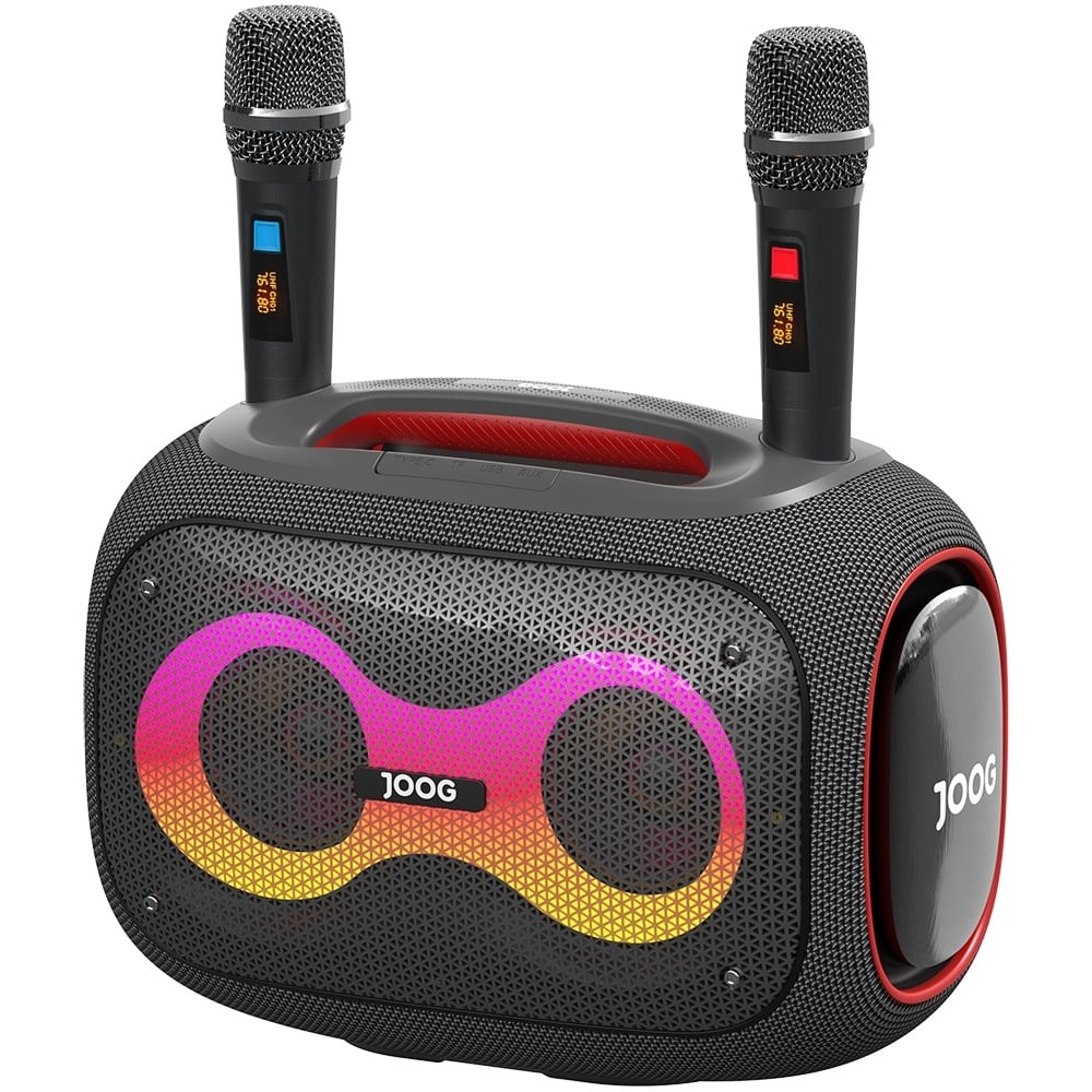 Caixa de Som Joog Pair 1000 130W Bluetooth TWS IPX6 2 Microfones Sem Fio Karaokê Com Tripé HS-01 Som Potente Portátil Festa Eventos