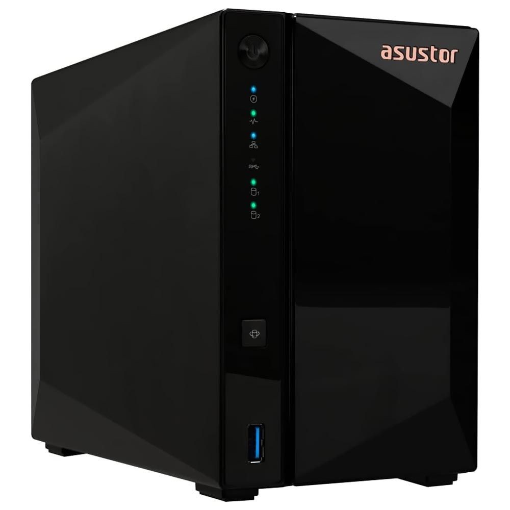 Servidor NAS Storage Asustor AS3302T V2 Drivestor 2 Pro Realtek RTD1619B 2GB 2 Baias USB 3.2 LAN Preto Nuvem Doméstica Mídia