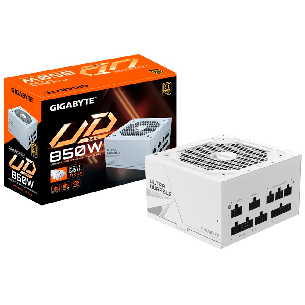 Fonte 850W Gigabyte UD850GM Modular 80 Plus Gold PCIe 5.0 Branca