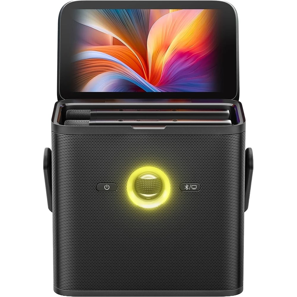 Caixa de Som Karaokê Joog Shell S3 80W Tela 7 Polegadas 2 Microfones Sem Fio Bluetooth Portátil Som Potente Preto Profissional