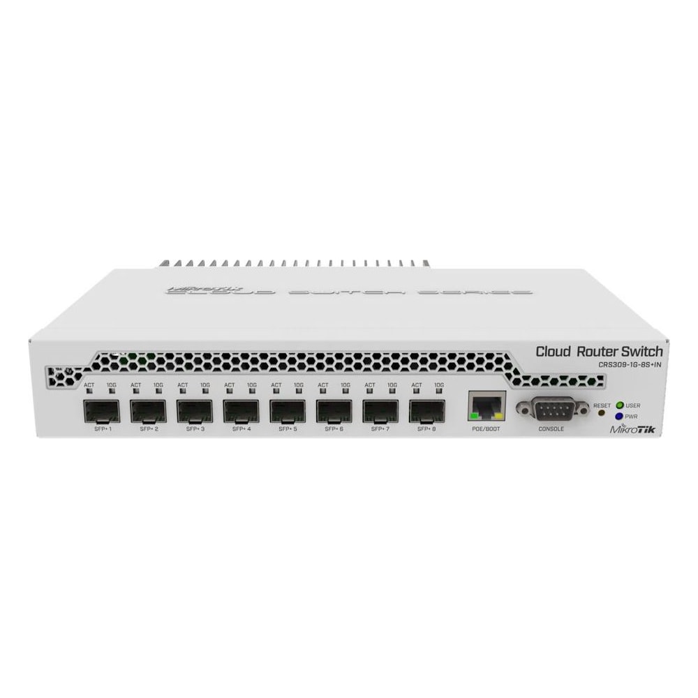 Switch de Rede Mikrotik Cloud Router Switch CRS309-1G-8S+IN 8 Portas SFP+ 10GbE 1GbE RouterOS SwOS Dual Boot Compacto Metálico