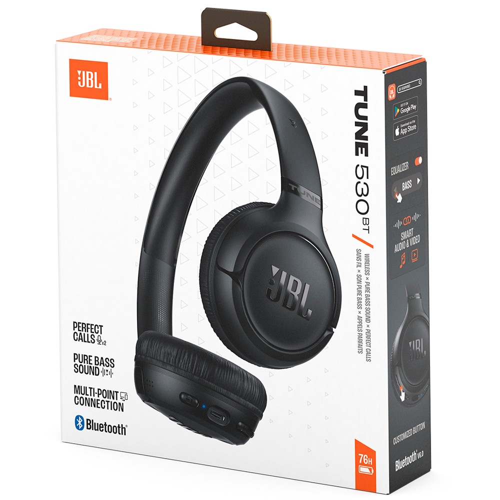 Fone de Ouvido Sem Fio JBL Tune T530BT Bluetooth 5.0 Pure Bass 36h Bateria Microfone Ajustável Preto