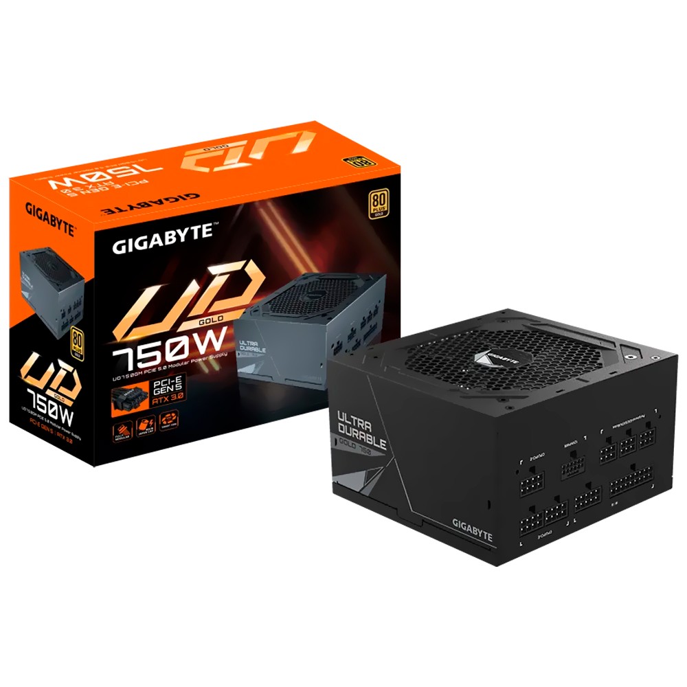 Fonte para PC Gigabyte 750W UD750GM Modular 80 Plus Gold Bivolt Preta