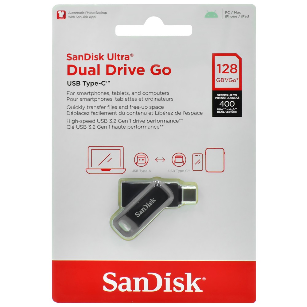 Pendrive SanDisk SDDDC3-128G-G46 128 GB USB-C e USB-A Ultra Dual Drive - Preto
