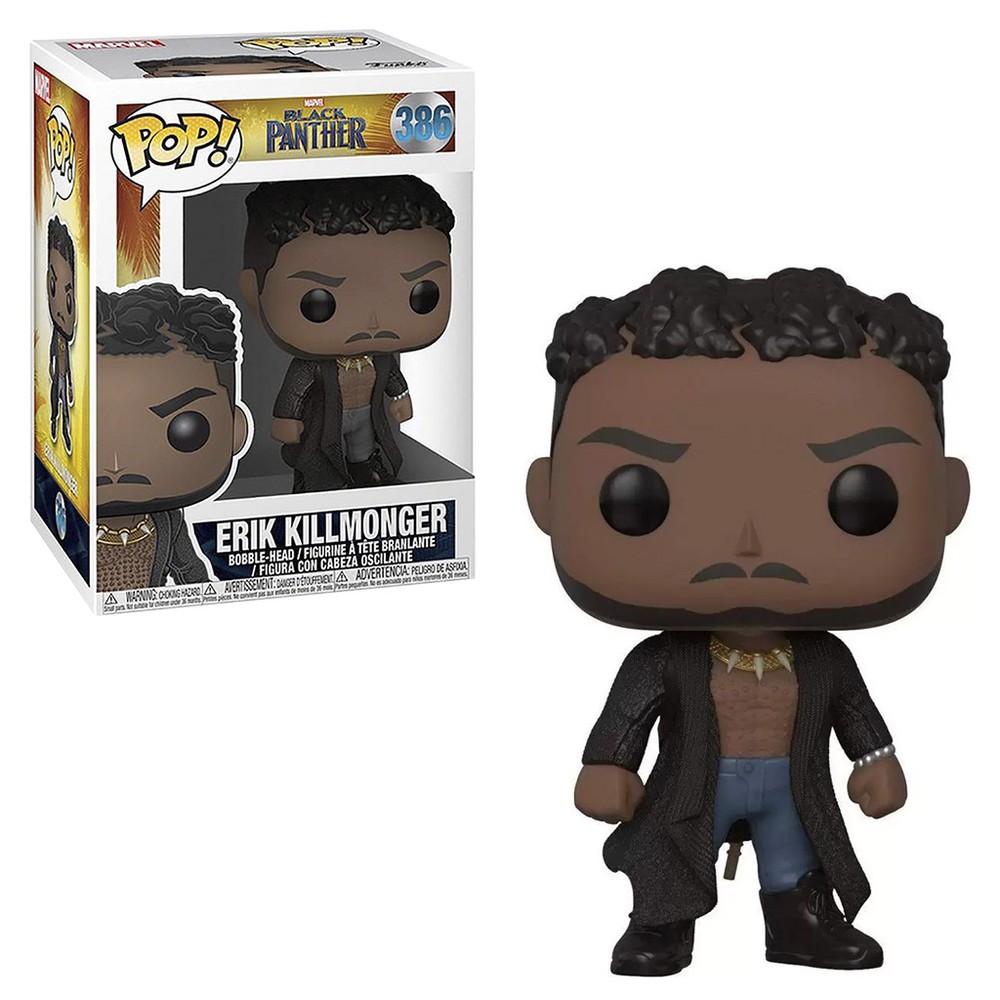 Boneco Funko Pop Marvel Black Panther Erik Killmonger 386 Colecionável Vinil Original
