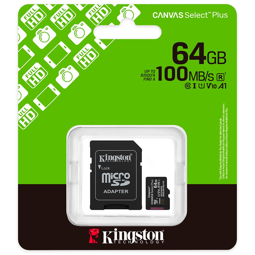 Cartão de Memória Kingston 64GB MicroSD Canvas Select Mais Adaptador