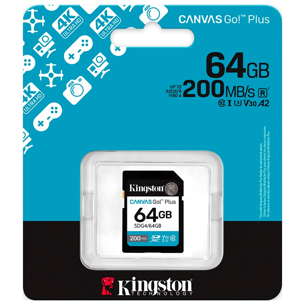 Cartão de Memória 64GB SDXC Kingston Canvas Go Plus V30 4K 170MB/s