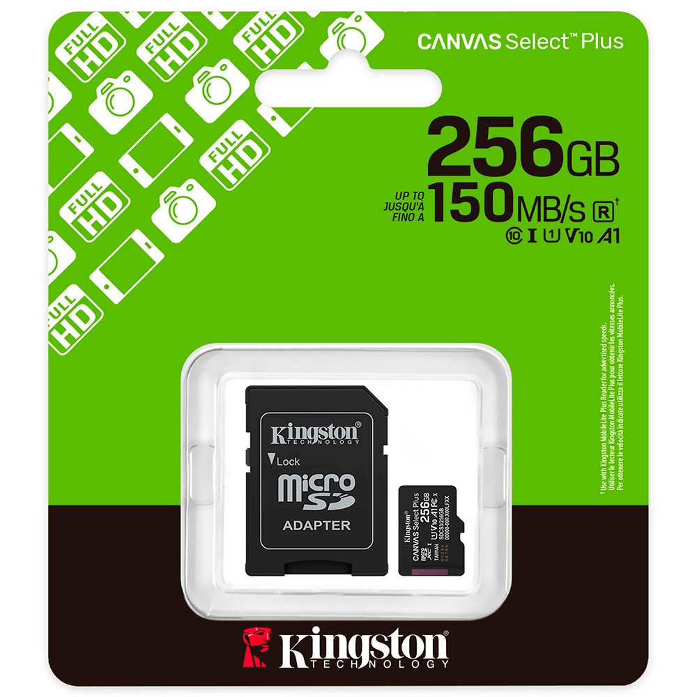 Cartão de Memória Kingston 256GB Micro SD Canvas Select Plus Classe 10