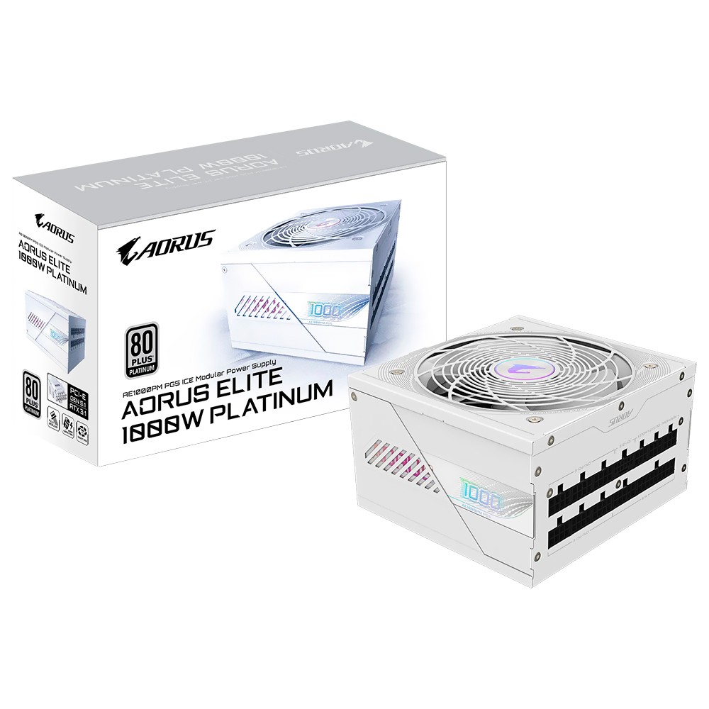 Fonte 1000W Gigabyte AORUS Elite Ice Modular 80 Plus Platinum Branca ATX 3.1