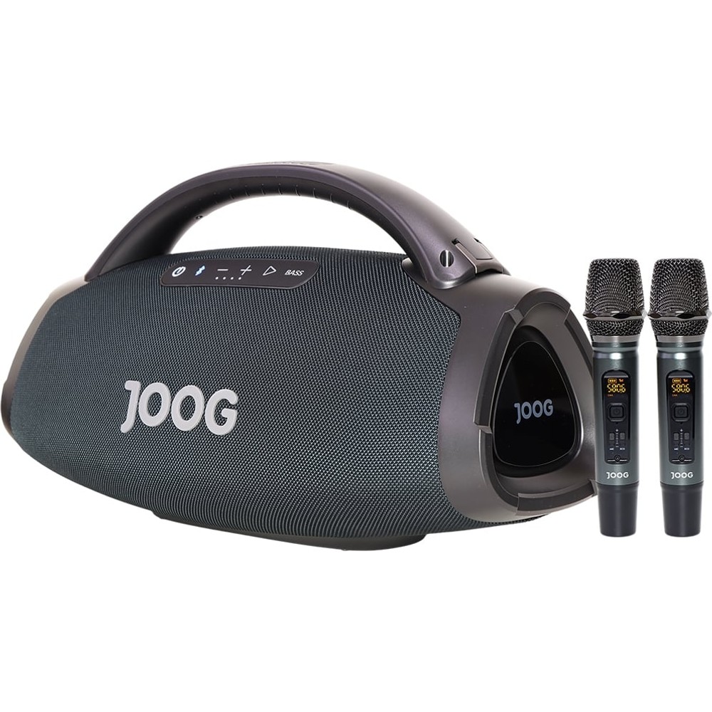 Caixa de Som Joog One HiFi JOF-01 200WRMS Bluetooth 5.0 TWS Auracast Som Estéreo 2 Microfones Sem Fio Karaokê Portátil Bateria Longa Preto