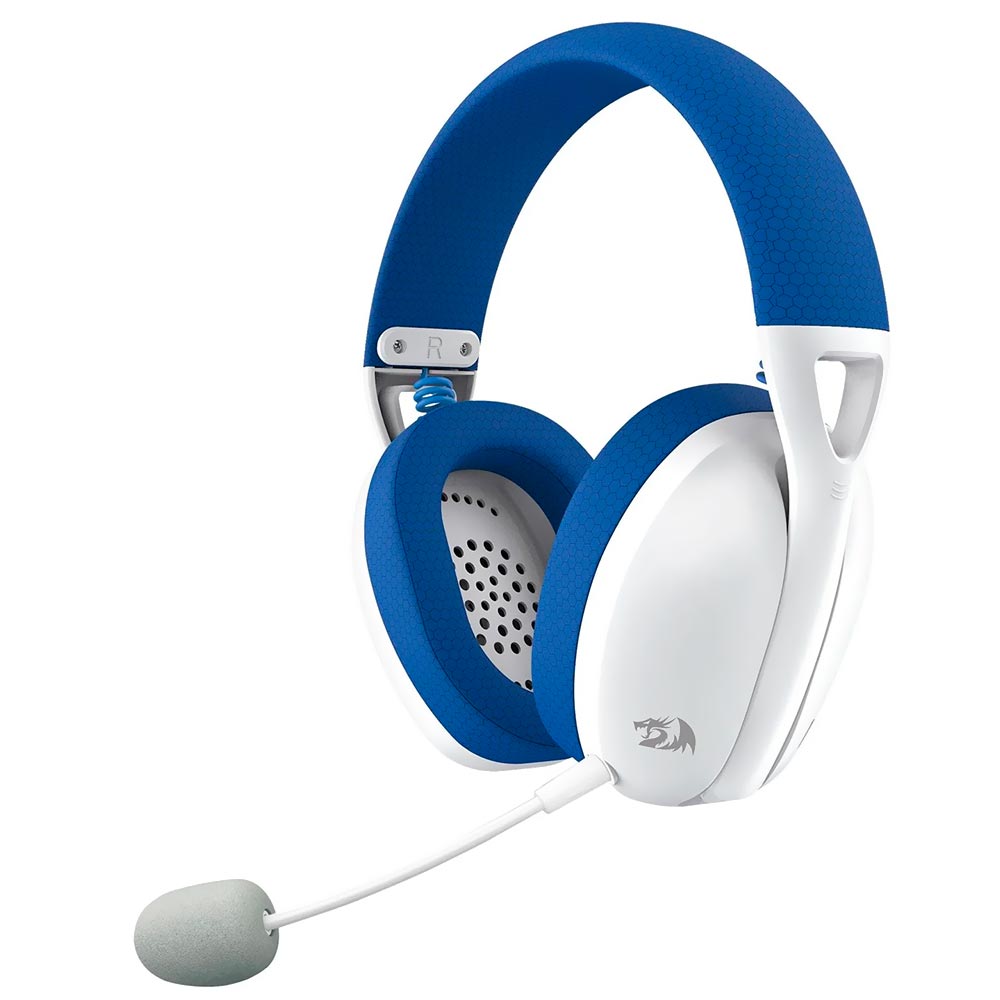 Fone de Ouvido Gamer Redragon H848B Ire Pro Sem Fio Azul e Branco 40mm