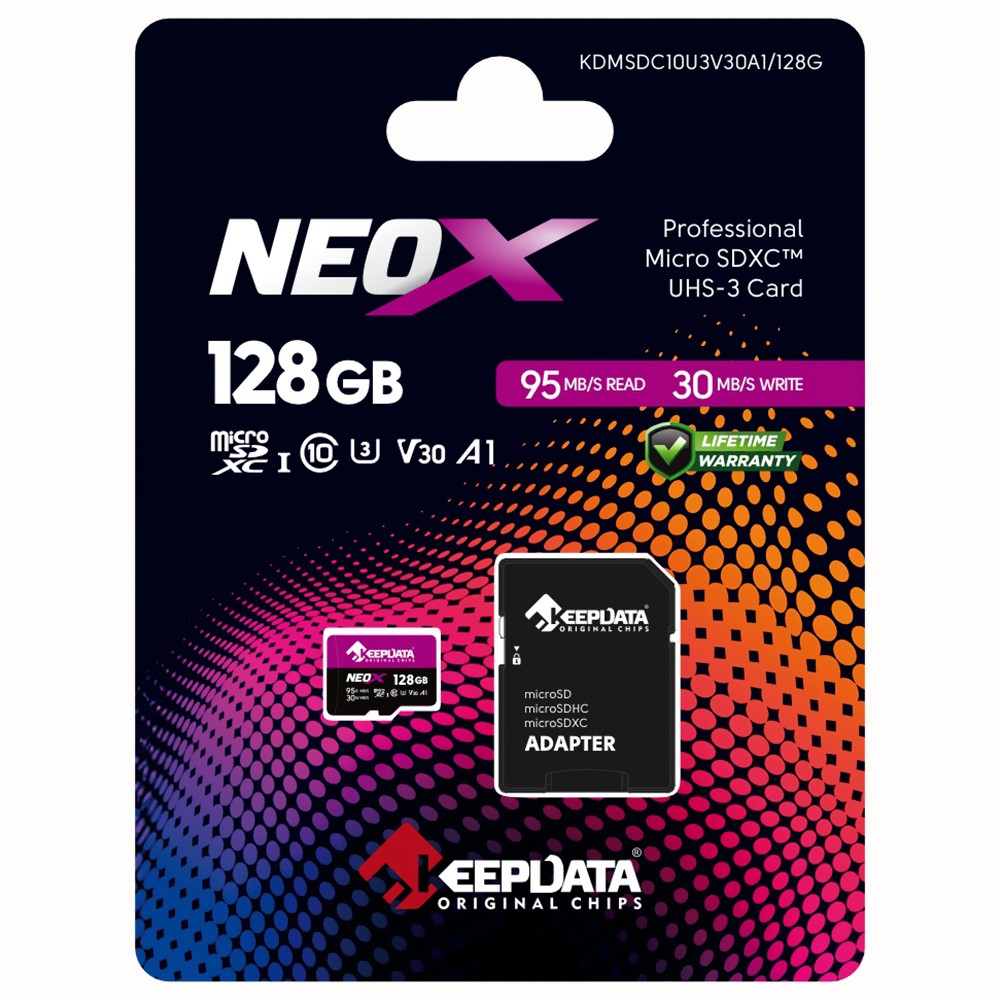 Cartão de Memória 128GB Keepdata Neox Micro SD Classe 10 4K Adaptador