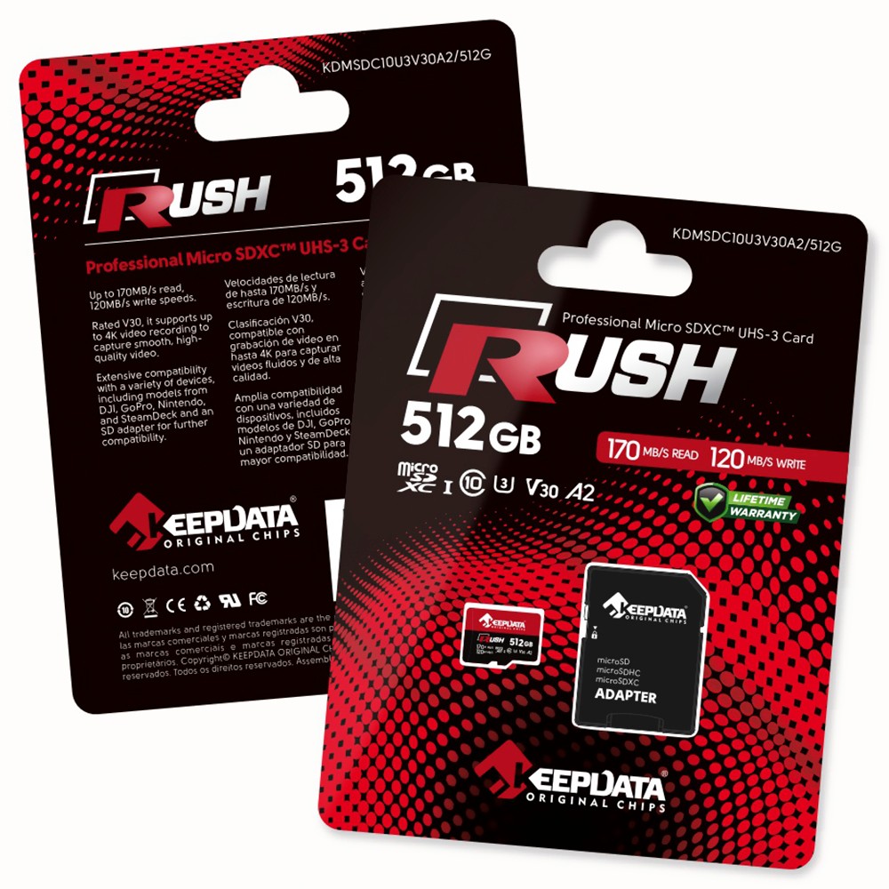 Cartão de Memória 256GB Keepdata Rush Micro SD Classe 10 4K Adaptador SD