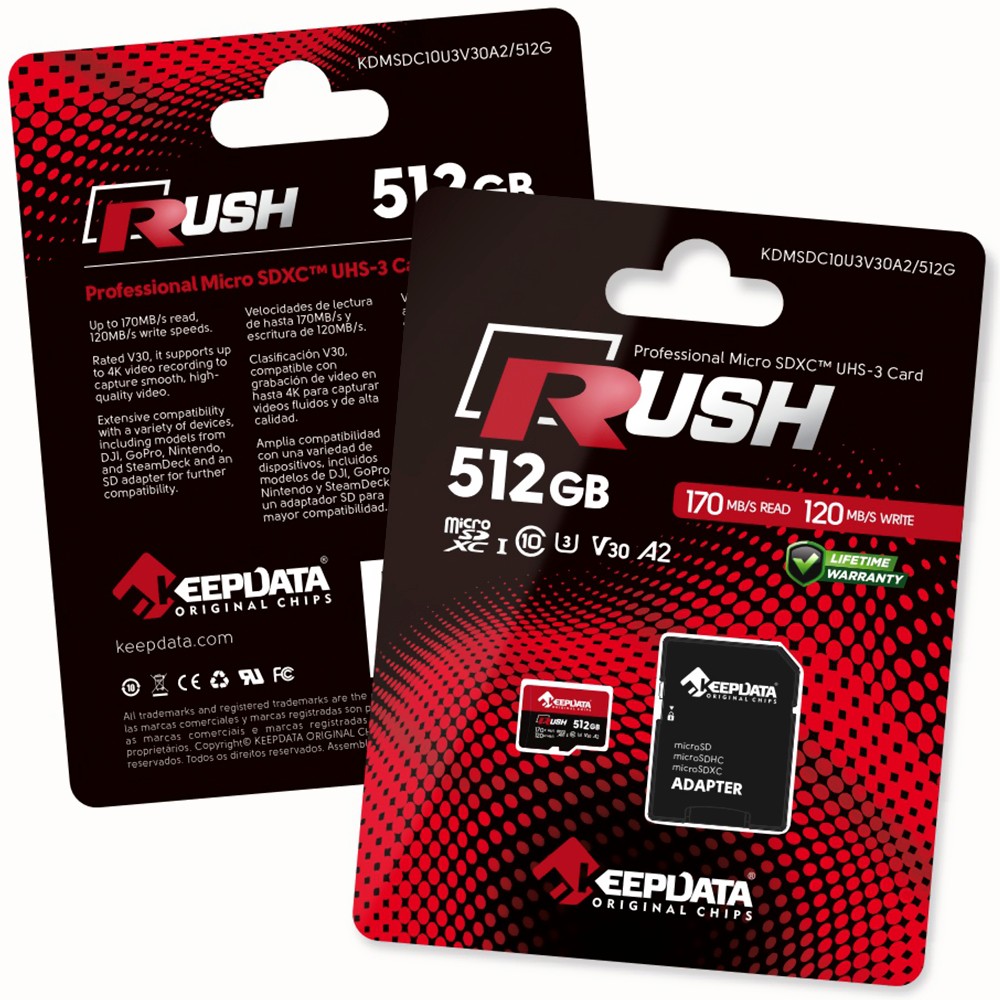 Cartão de Memória 512GB Micro SD Keepdata Rush Classe 10 4K Adaptador SD