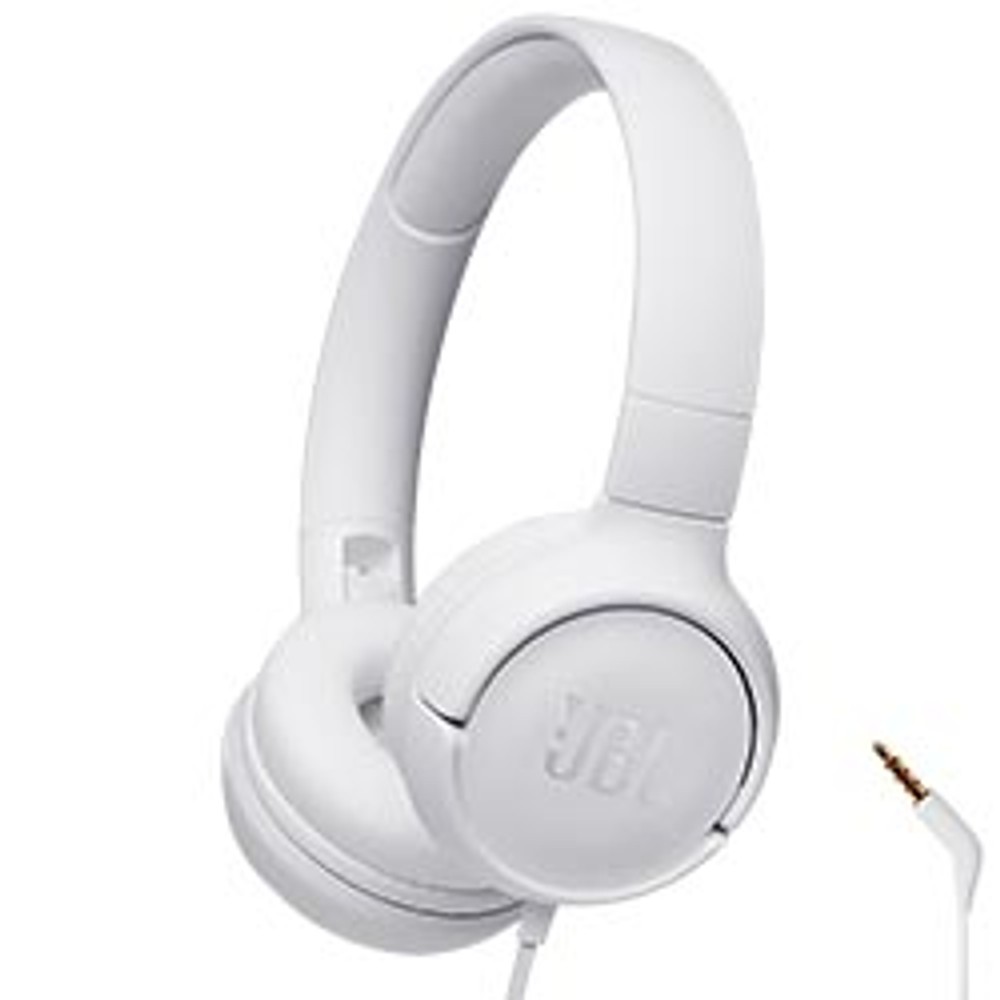 Fone de Ouvido JBL Tune T500 Com Fio Branco Pure Bass 32mm Drivers Confortável Leve Som de Alta Qualidade