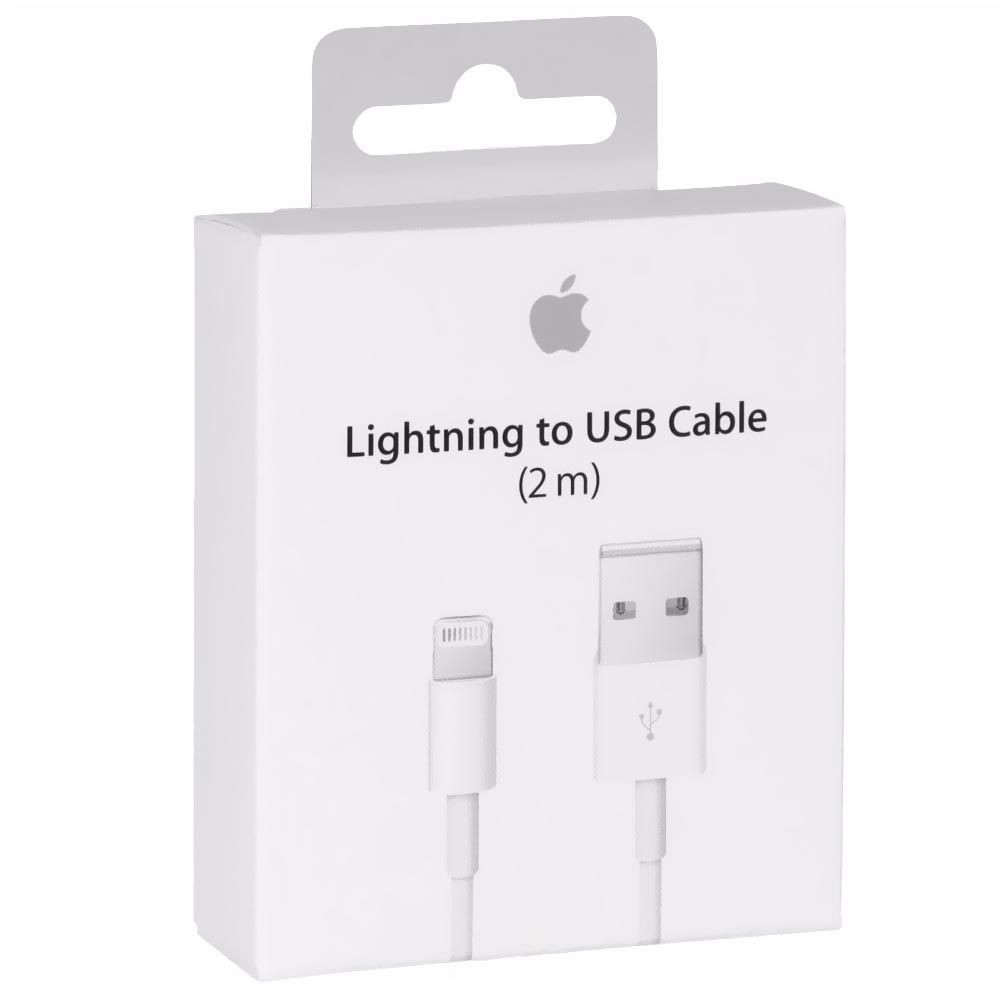 Cabo Lightning Apple A USB MD819FE/A 2M Branco Original Carregamento Rápido Dados iPhone iPad iPod