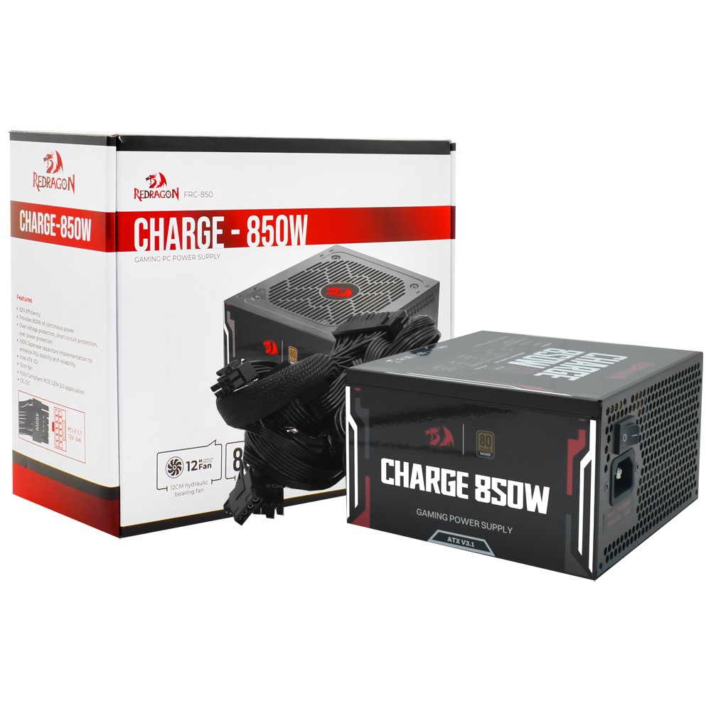 Fonte Gamer Redragon Charge 850W 80 Plus Bronze ATX V3.1 Bivolt Silenciosa