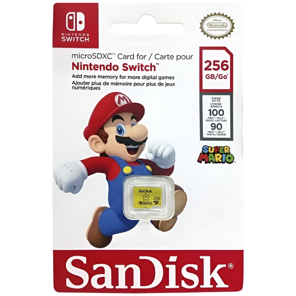 Cartão de Memória Micro SD SanDisk Nintendo Switch SDSQXAO-256G-GNCZN 256GB UHS-I U3 A2 Classe 10 Vermelho Original