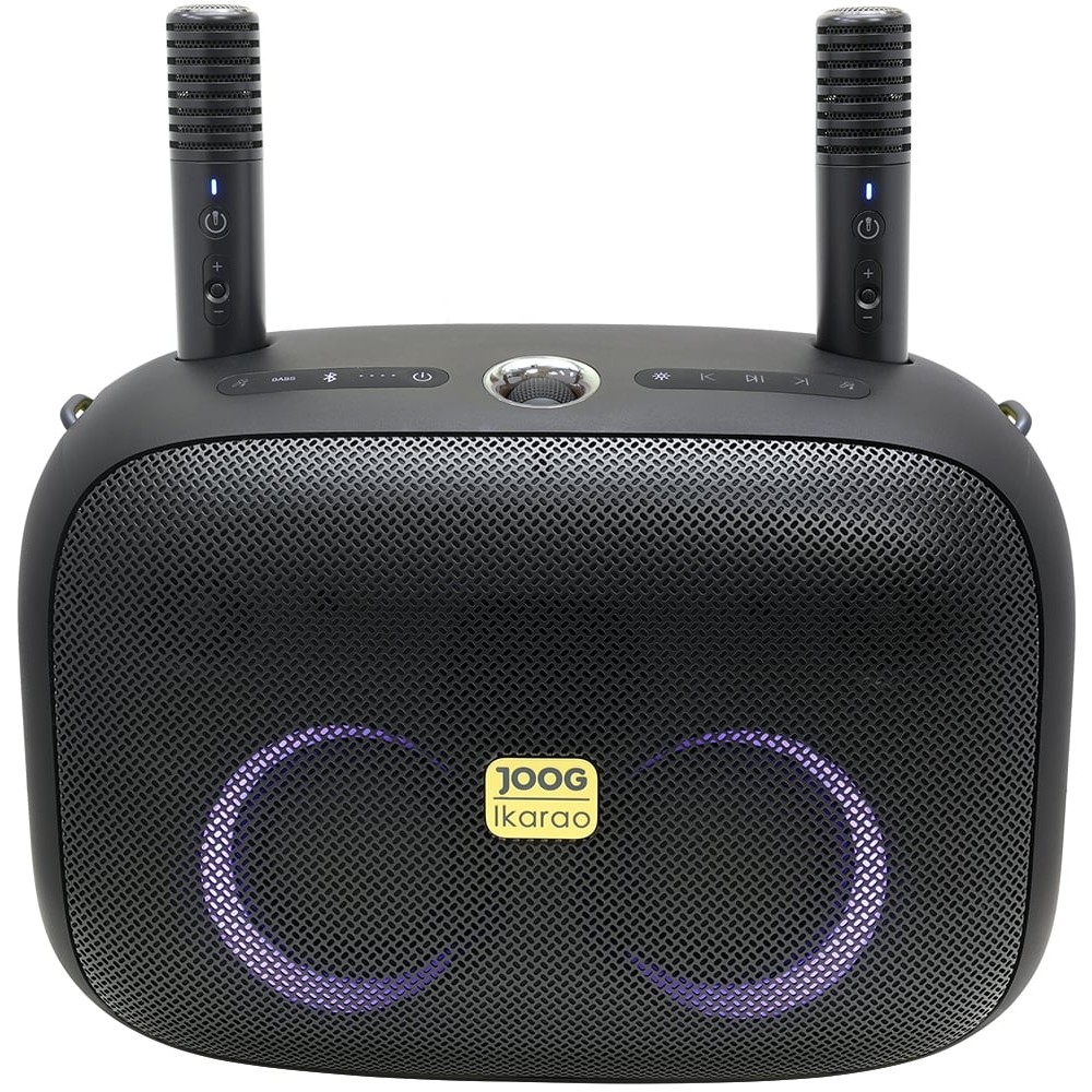 Caixa de Som Joog Bold XS-1000 300W TWS Bluetooth Portátil 2 Microfones Sem Fio Karaokê Som Potente Bateria Recarregável Preta