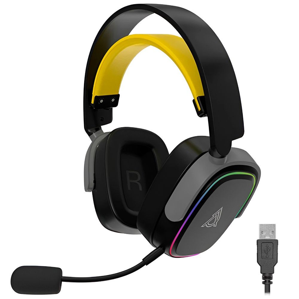 Headset Gamer Ajazz AHM09 Max RGB Wireless Bluetooth 2.4GHz Microfone Removível Preto Cinza 986857