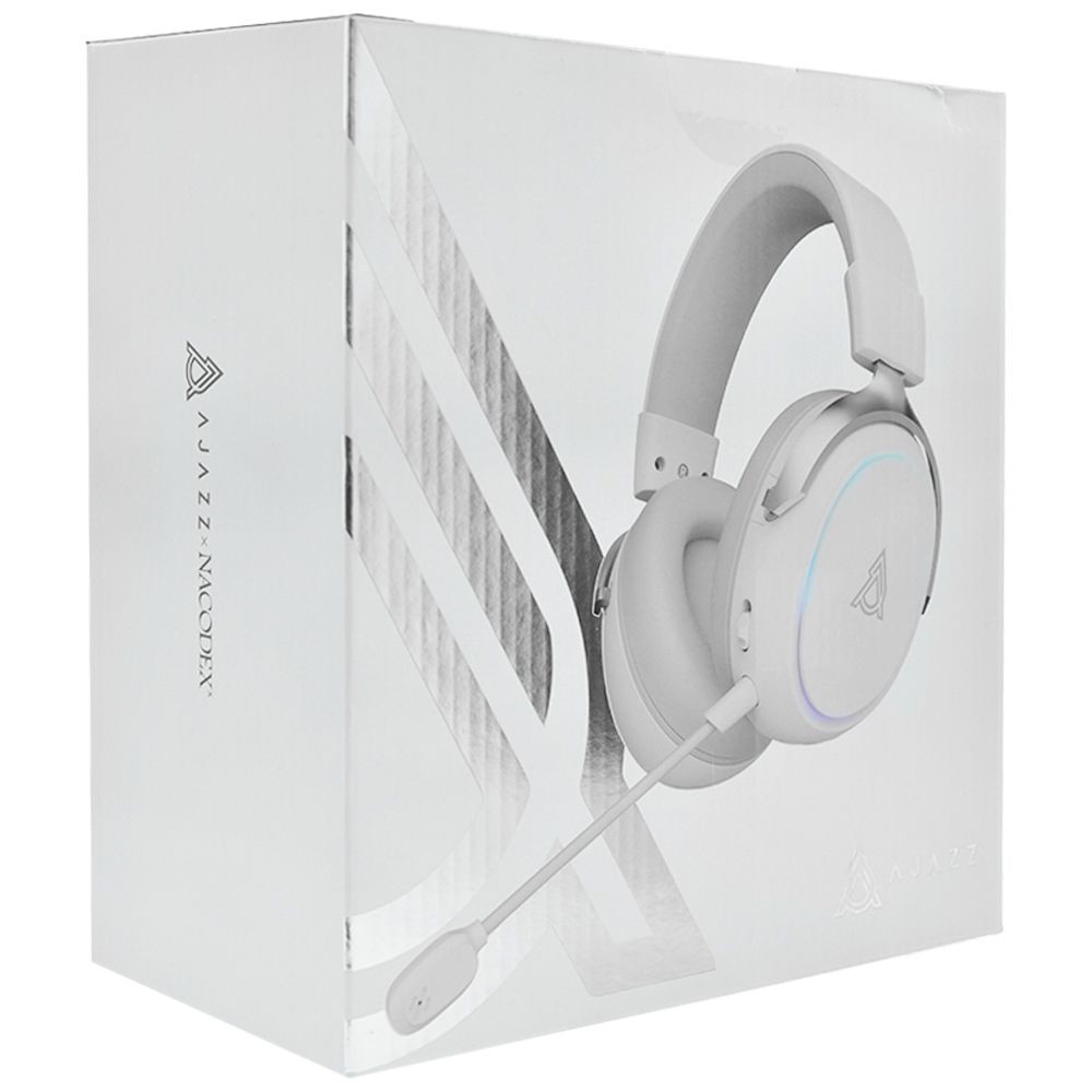 Headset Gamer Ajazz AHM10 Max RGB Sem Fio Branco Cinza Wireless Microfone Surround Drivers 50mm Multiplataforma