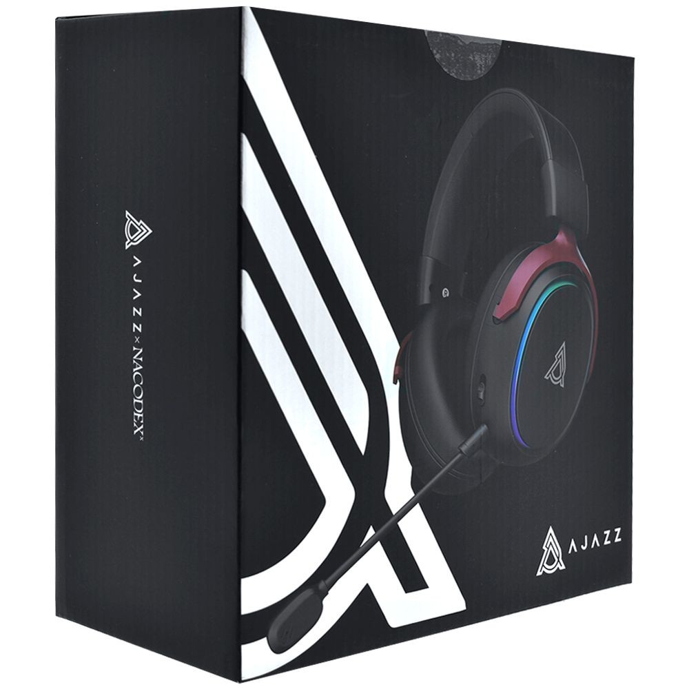 Headset Gamer Ajazz AHW10 Com Fio USB P2 RGB 7.1 Surround Preto e Vermelho Microfone Redução Ruído PC Console