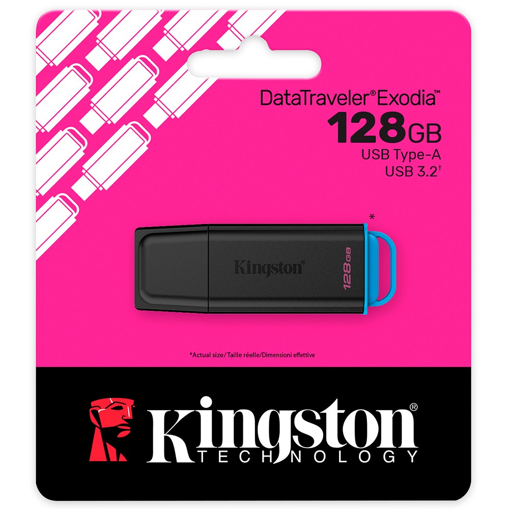 Pendrive Kingston DataTraveler Exodia Capacidade 128 GB USB 3.2 Original - Preto