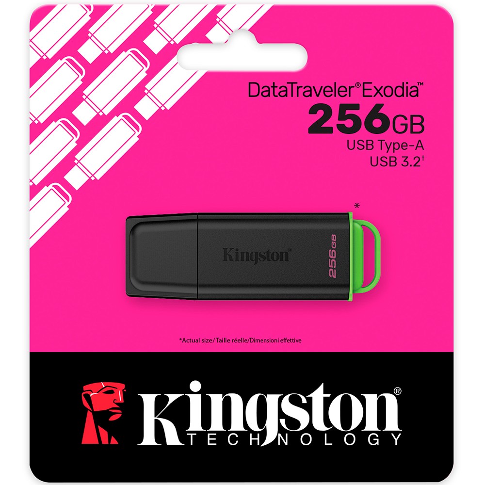 Pendrive Kingston DataTraveler Exodia 256GB USB 3.2 Alta Velocidade - Preto
