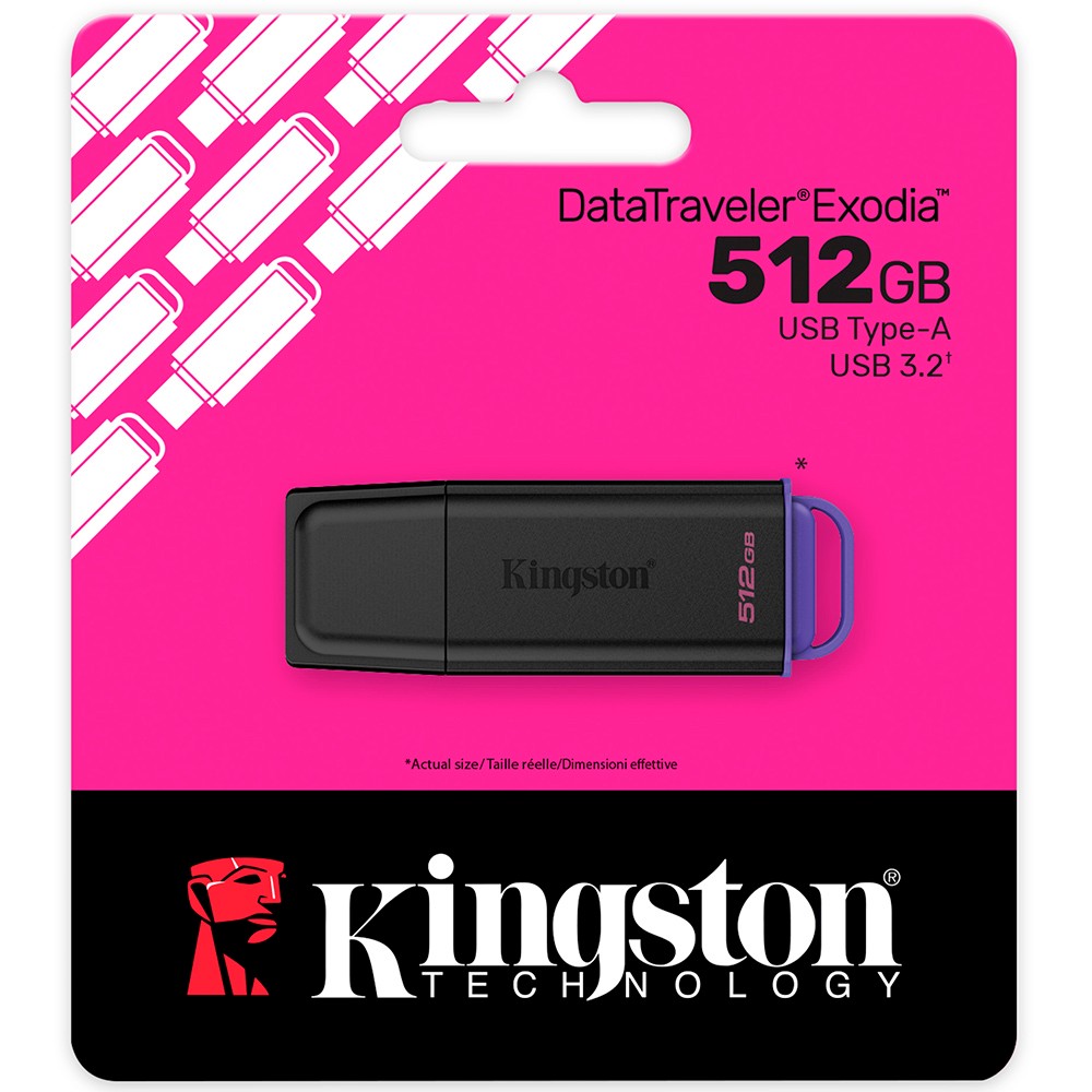Pendrive 512GB Kingston DataTraveler Exodia USB 3.2 Preto de Alta Capacidade