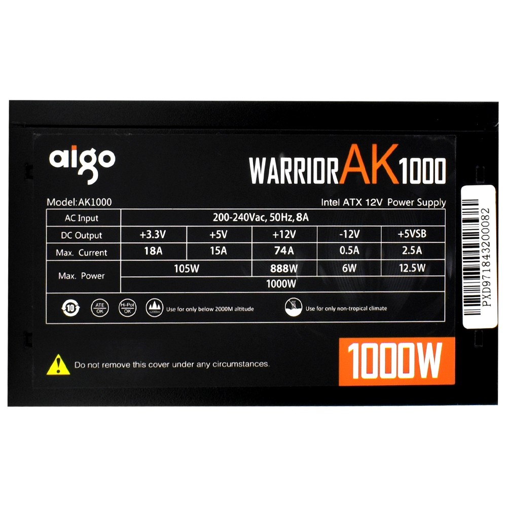 Fonte de Alimentação Aigo AK1000 1000W 80 Plus PFC Ativo Preta