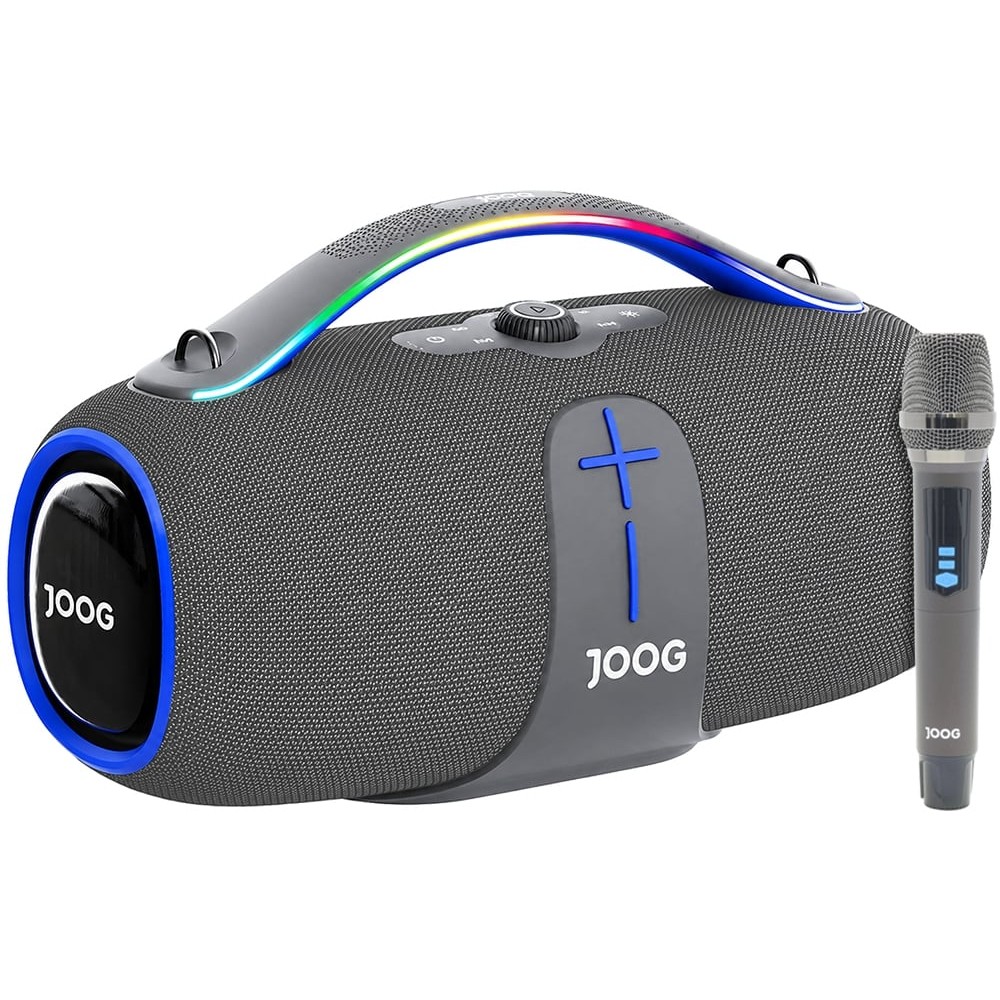 Caixa de Som Joog Pair King 400W Bluetooth TWS IPX5 Microfone Sem Fio Incluso Potente Portátil Som Estéreo Cinza