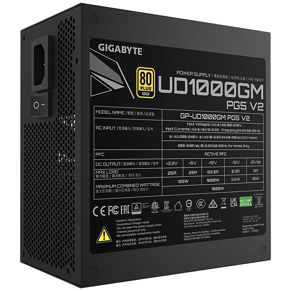 Fonte para PC Gigabyte 1000W UD1000GM Modular 80 Plus Gold ATX 3.1