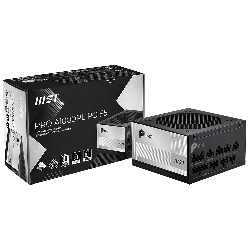 Fonte para PC MSI Pro A1000PL 1000W Modular 80 Plus Platinum PCIe 5.1 Bivolt