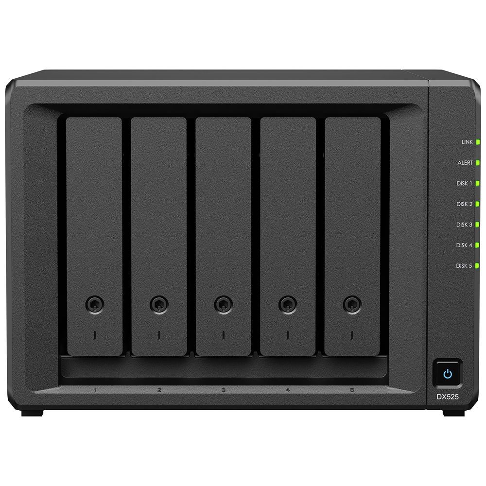 Unidade de Expansão NAS Synology DiskStation DX525 5 Baias SATA 3.5 2.5 Preto Servidor Armazenamento Escalável Hot-Swap
