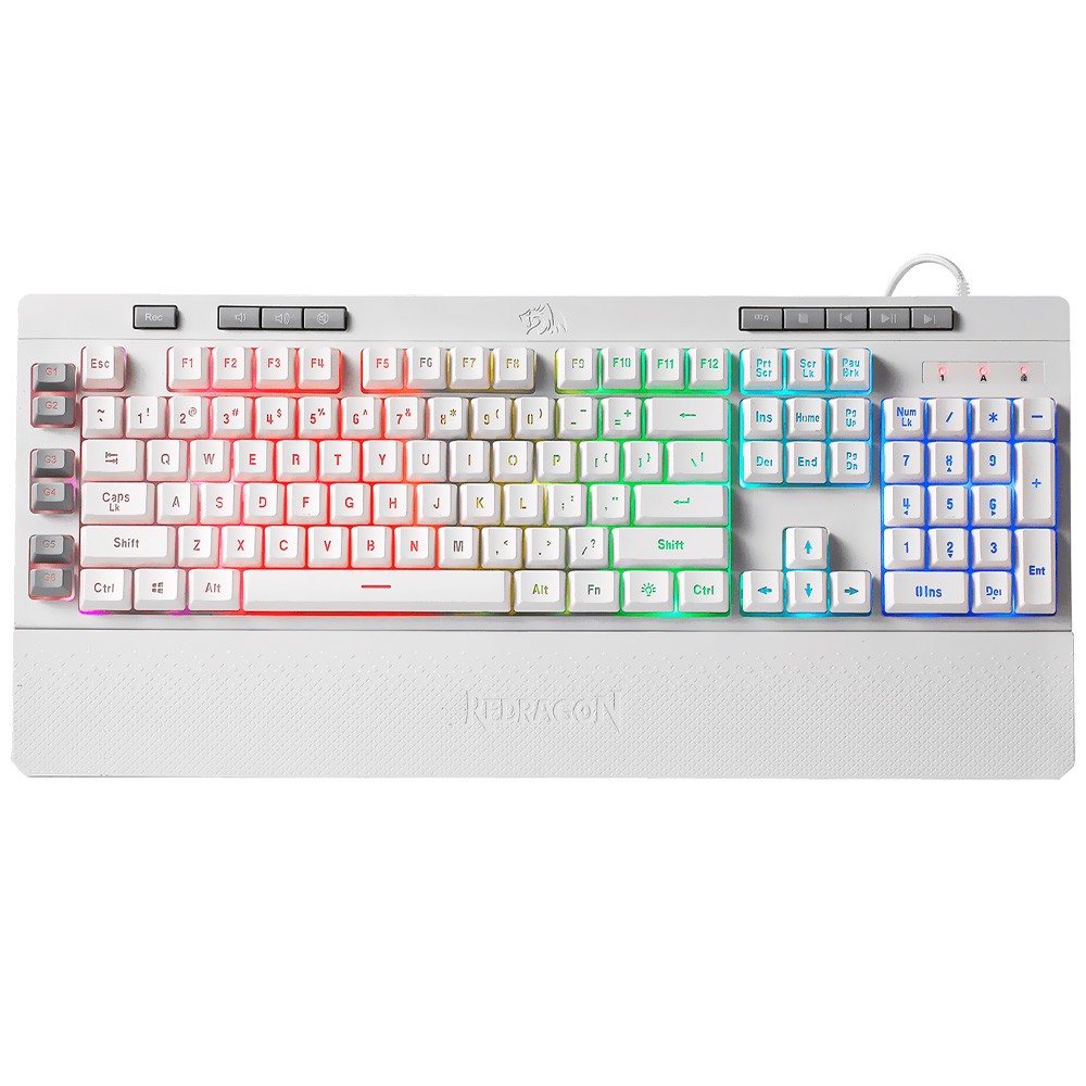 Teclado Gamer Redragon Shiva K512W-RGB USB Branco com Iluminação RGB