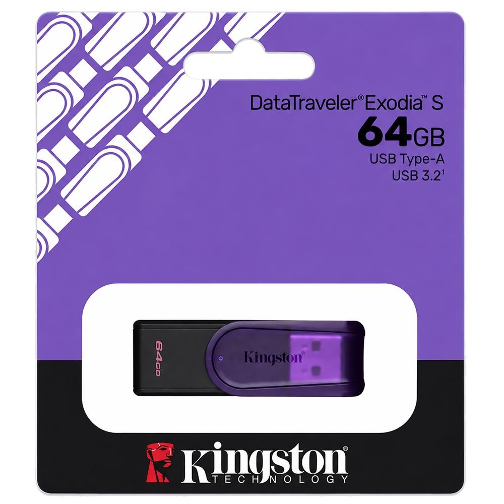 Pendrive Kingston DataTraveler Exodia 64GB USB 3.2 KC-U3C64-7TP Roxo Alta Velocidade Compacto Portátil Armazenamento