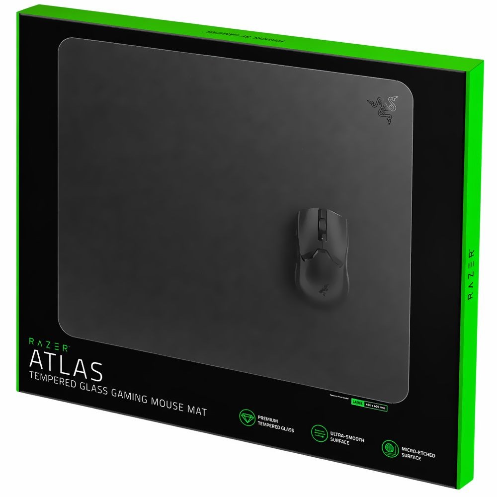 Mousepad Gamer Razer Atlas L RZ02-04890100-R3U1 Vidro Temperado 450x400mm 5mm Preto Ultra Liso Alta Precisão