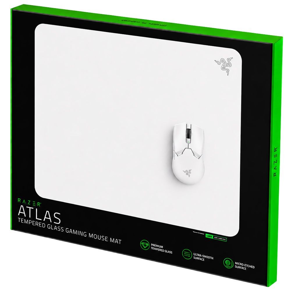 Mousepad Gamer Razer Atlas RZ02-04890200-R3U1 Vidro Temperado 450x400 5mm Antiderrapante Branco