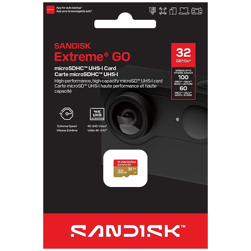 Cartão de Memória Micro SD SanDisk Extreme Go 32GB V30 A1 4K UHD SDSQXGN-032G-GN6MN Classe 10 UHS-I Adaptador