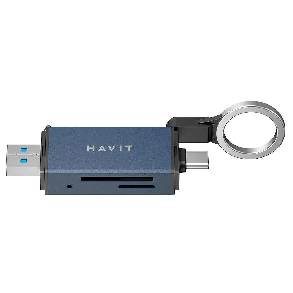Hub USB-C Havit HB4040 6 Portas USB 3.0 Leitor Cartão SD Micro SD Tipo-C Preto Cinza Carregamento Rápido Dados